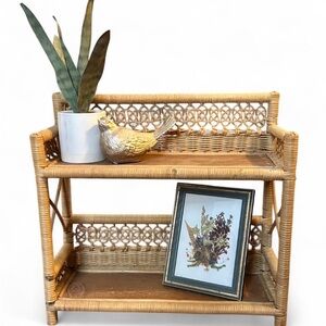 Mid-Century Boho Chic Coastal Arts & Crafts Double Knot Loop Wicker Wall Shelf